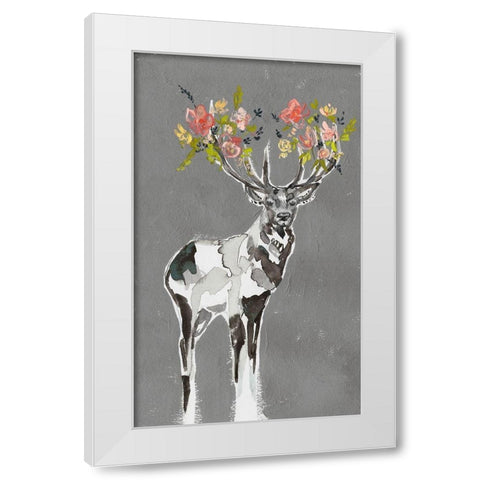 Deer and Flowers I White Modern Wood Framed Art Print by Goldberger, Jennifer