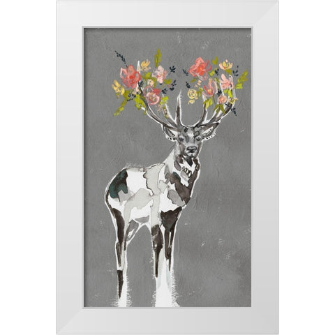 Deer and Flowers I White Modern Wood Framed Art Print by Goldberger, Jennifer
