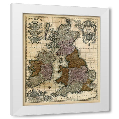 Map of England, Scotland and Ireland White Modern Wood Framed Art Print by Unknown
