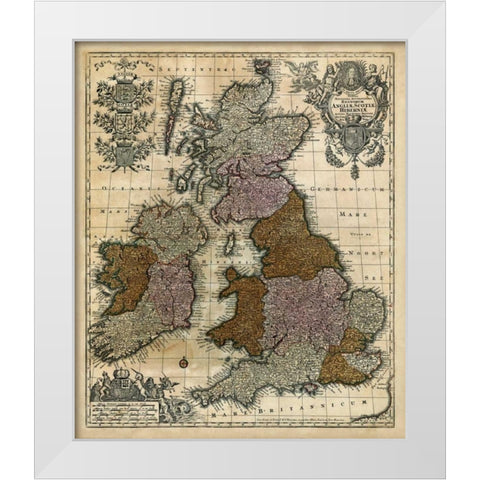 Map of England, Scotland and Ireland White Modern Wood Framed Art Print by Unknown