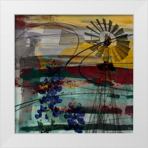 40x40 Windmill and Blue Bonnets (ASH) White Modern Wood Framed Art Print by Jasper, Sisa