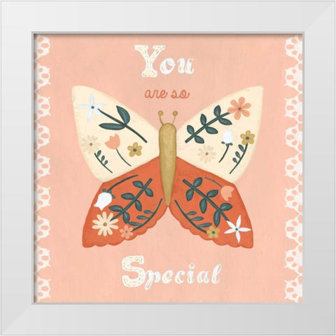 Folk Butterfly II White Modern Wood Framed Art Print by Vess, June Erica