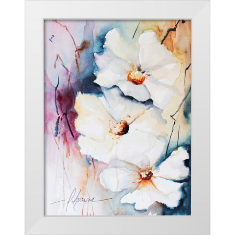 Blooms Aquas I White Modern Wood Framed Art Print by Leticia Herrera