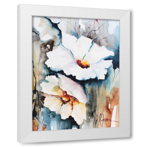 Blooms Aquas II White Modern Wood Framed Art Print by Leticia Herrera