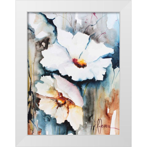 Blooms Aquas II White Modern Wood Framed Art Print by Leticia Herrera