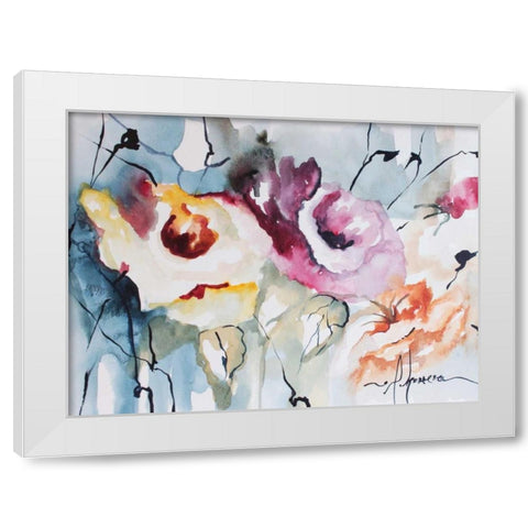 Blooms Aquas IV White Modern Wood Framed Art Print by Leticia Herrera