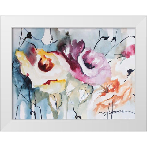 Blooms Aquas IV White Modern Wood Framed Art Print by Leticia Herrera