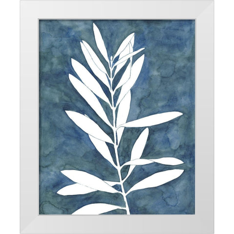 Indigo Leaves I White Modern Wood Framed Art Print by Meagher, Megan