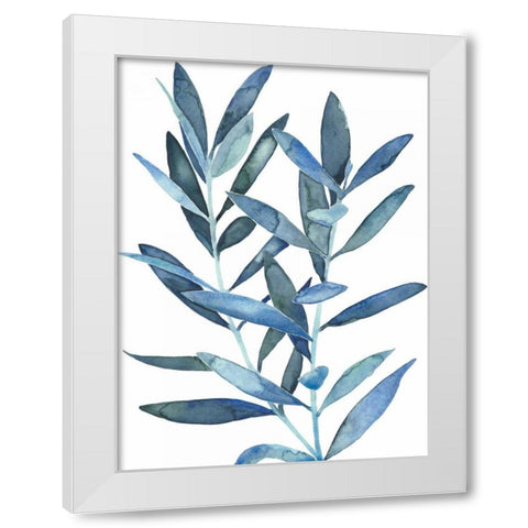 Indigo Leaves III White Modern Wood Framed Art Print by Meagher, Megan