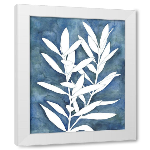 Indigo Leaves IV White Modern Wood Framed Art Print by Meagher, Megan