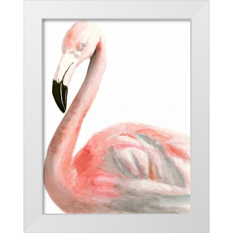 Watercolor Flamingo White Modern Wood Framed Art Print by McCavitt, Naomi