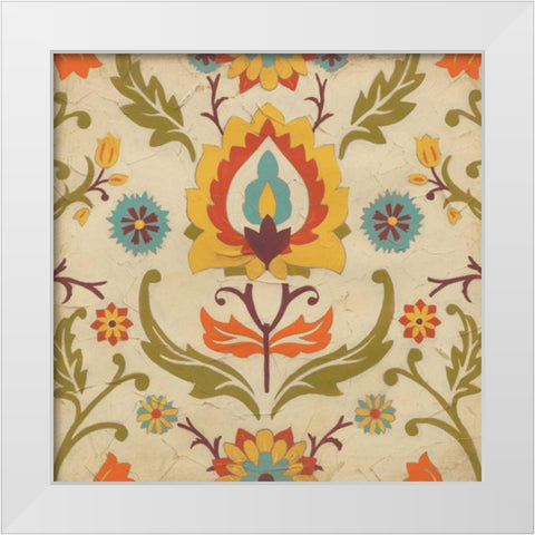 Vintage Damask III White Modern Wood Framed Art Print by Vess, June Erica