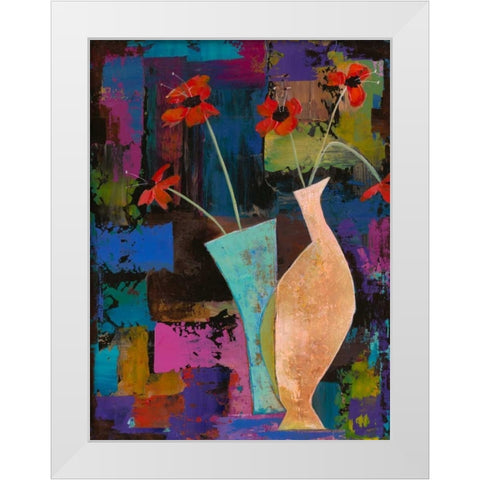 Abstract Expressionist Flowers I  White Modern Wood Framed Art Print by Altug, Mehmet