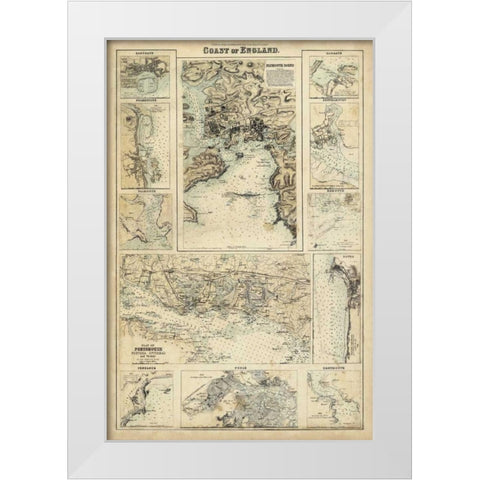 Map of the Coast of England I White Modern Wood Framed Art Print by Unknown
