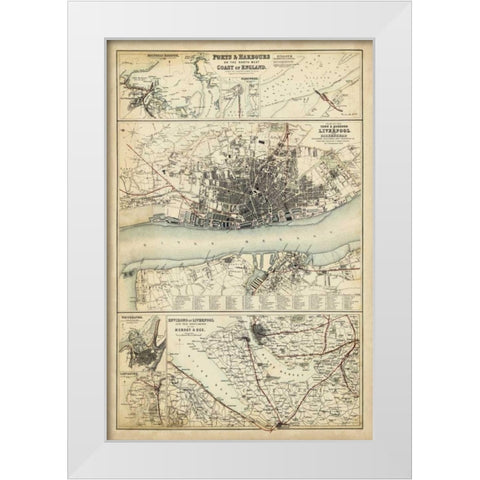 Map of the Coast of England IV White Modern Wood Framed Art Print by Unknown