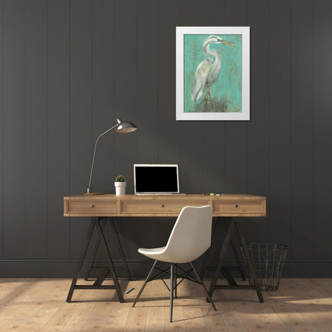 Seaspray Heron I White Modern Wood Framed Art Print by Goldberger, Jennifer