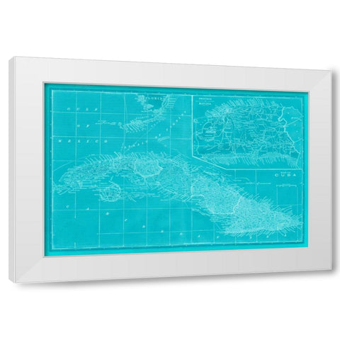 Map of Cuba in Aqua White Modern Wood Framed Art Print by Vision Studio