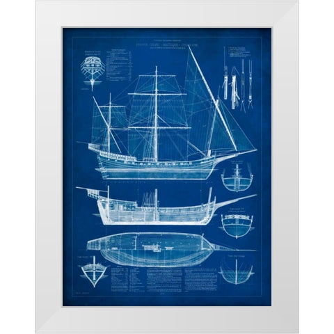 Ship Blueprint I White Modern Wood Framed Art Print by Studio