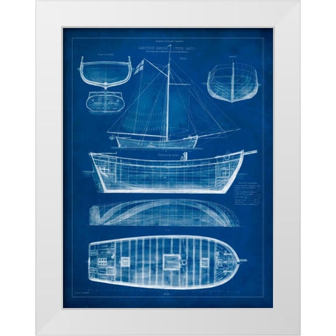Ship Blueprint II White Modern Wood Framed Art Print by Studio