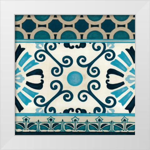 Indigo Frieze III White Modern Wood Framed Art Print by Vess, June Erica