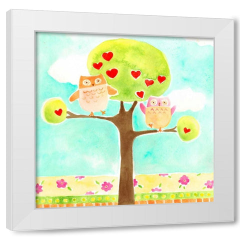 Hoots and Hearts I White Modern Wood Framed Art Print by Vess, June Erica