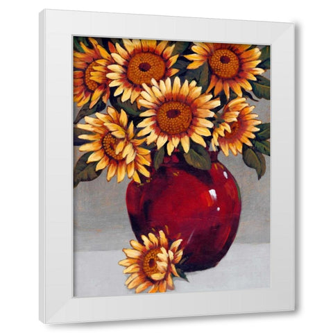 Vase of Sunflowers II White Modern Wood Framed Art Print by OToole, Tim