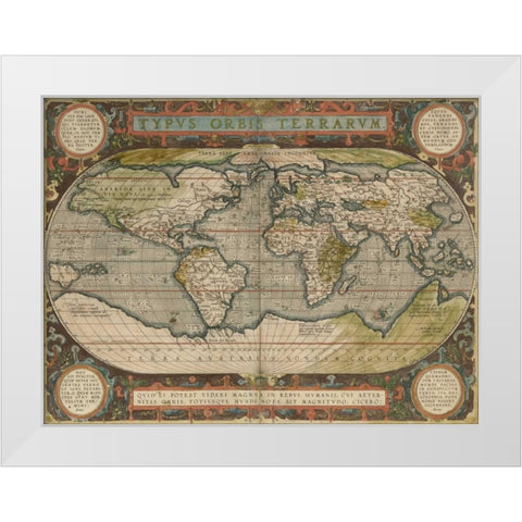 Antique World Map 36x48 White Modern Wood Framed Art Print by Vision Studio