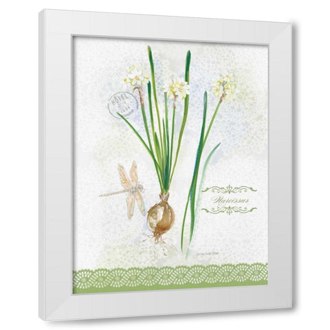 Flower Study on Lace XII White Modern Wood Framed Art Print by Della-Piana, Elissa
