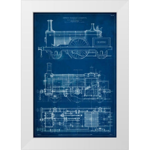 Locomotive Blueprint I White Modern Wood Framed Art Print by Vision Studio