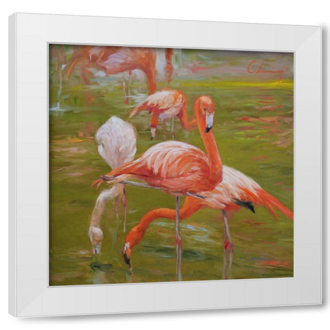 Flamingo I White Modern Wood Framed Art Print by Larivey, Chuck