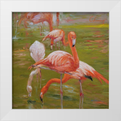 Flamingo I White Modern Wood Framed Art Print by Larivey, Chuck