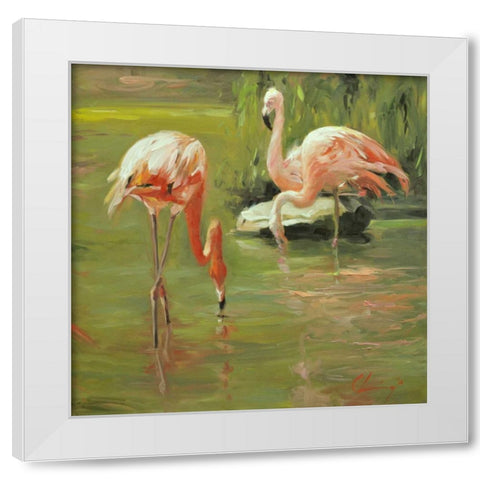 Flamingo II White Modern Wood Framed Art Print by Larivey, Chuck