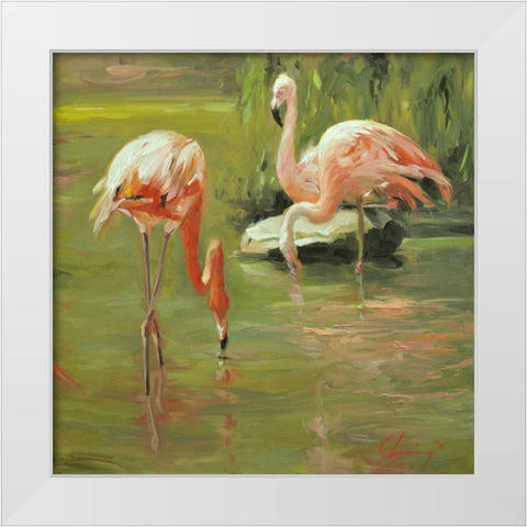 Flamingo II White Modern Wood Framed Art Print by Larivey, Chuck