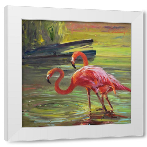 Flamingo III White Modern Wood Framed Art Print by Larivey, Chuck