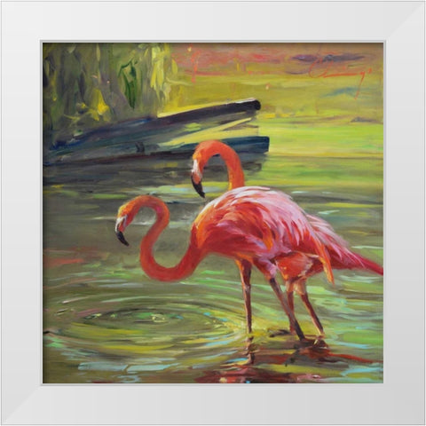 Flamingo III White Modern Wood Framed Art Print by Larivey, Chuck