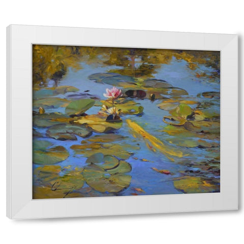 Koi and Lilies II White Modern Wood Framed Art Print by Larivey, Chuck