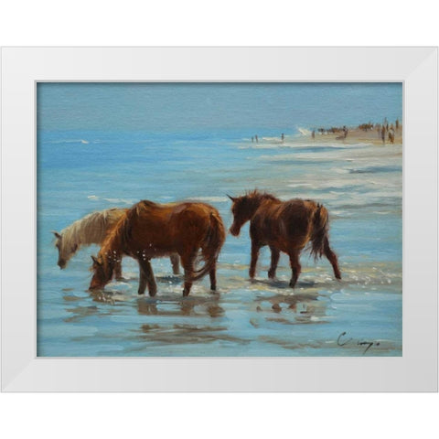Chincoteague Ponies White Modern Wood Framed Art Print by Larivey, Chuck
