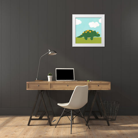 Playtime Dino IV White Modern Wood Framed Art Print by Vess, June Erica