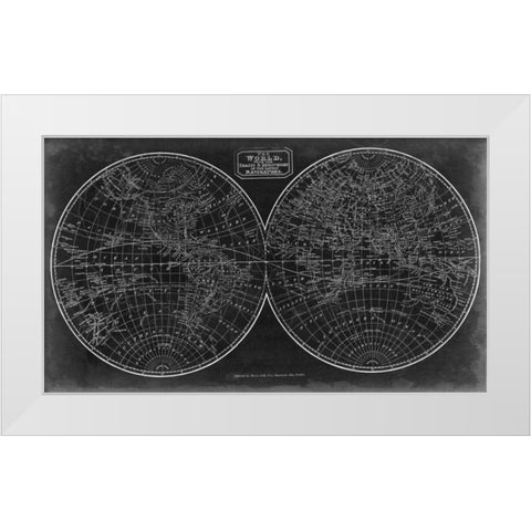 Blueprint of the World in Hemispheres White Modern Wood Framed Art Print by Vision Studio