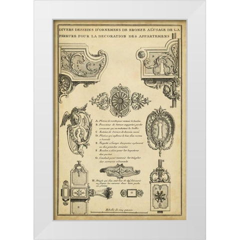 Antique Decorative Locks II White Modern Wood Framed Art Print by Blondel, J.F.