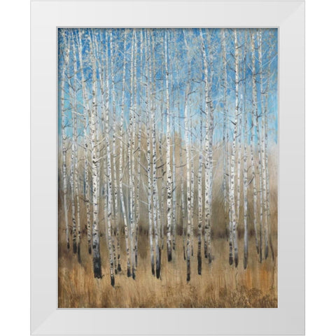 Dusty Blue Birches II White Modern Wood Framed Art Print by OToole, Tim