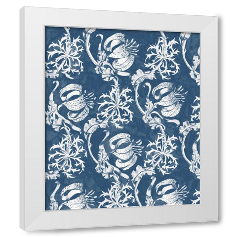 Indigo Floral Chintz I White Modern Wood Framed Art Print by McCavitt, Naomi