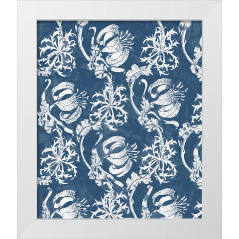 Indigo Floral Chintz I White Modern Wood Framed Art Print by McCavitt, Naomi