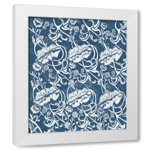 Indigo Floral Chintz II White Modern Wood Framed Art Print by McCavitt, Naomi
