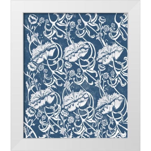 Indigo Floral Chintz II White Modern Wood Framed Art Print by McCavitt, Naomi