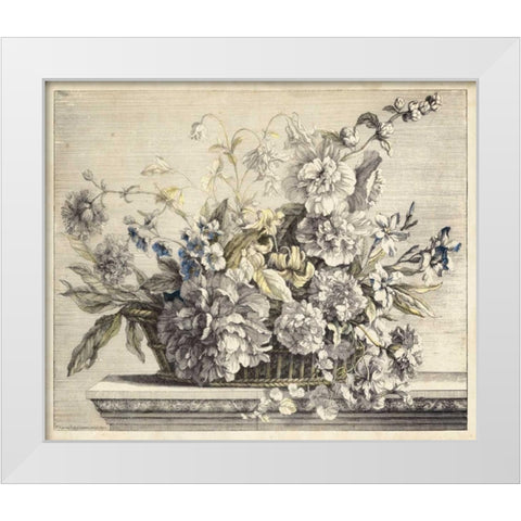 Vintage Basket of Flowers II White Modern Wood Framed Art Print by Baptiste, Giovanni