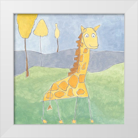 Quinns Giraffe White Modern Wood Framed Art Print by Meagher, Megan