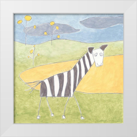 Quinns Zebra White Modern Wood Framed Art Print by Meagher, Megan