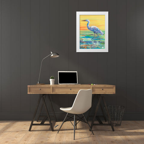 Egret Sunset II White Modern Wood Framed Art Print by Brewington, Olivia