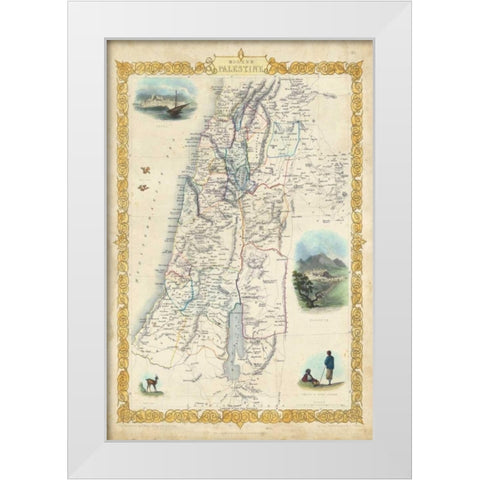 Vintage Map of Palestine White Modern Wood Framed Art Print by Rapkin, J.